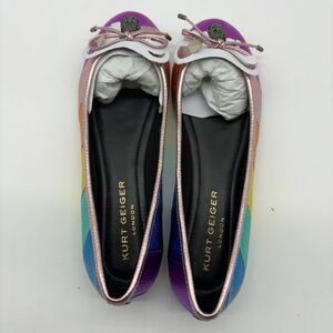 Kurt Geiger Rainbow Leather Ballet Flats with Bow Accent